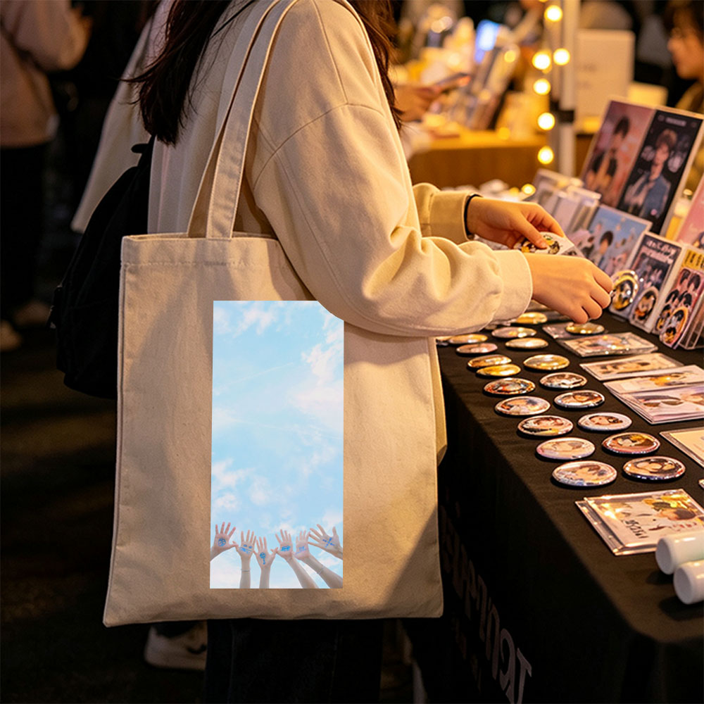 TXT Members Hands with Drawings Against Blue Sky - Canvas tote bags