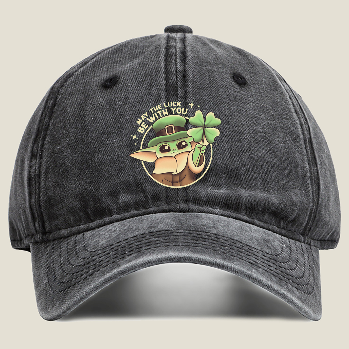 Baby Yoda St. Patrick's Day Design - Washed Denim - Baseball Cap