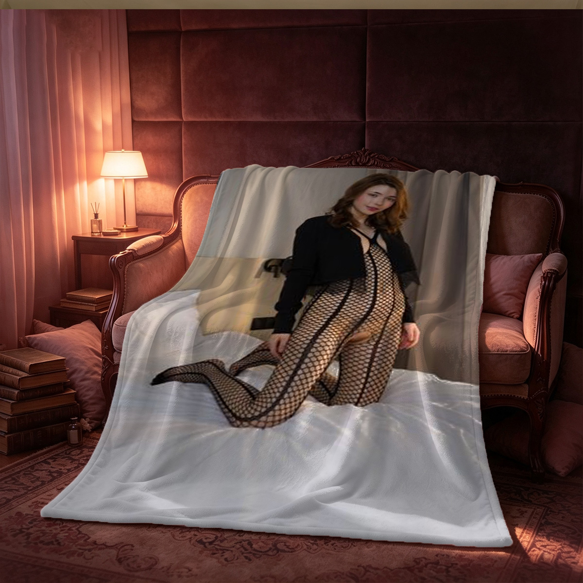 Redhead Nude on Chair by Window - Blanket