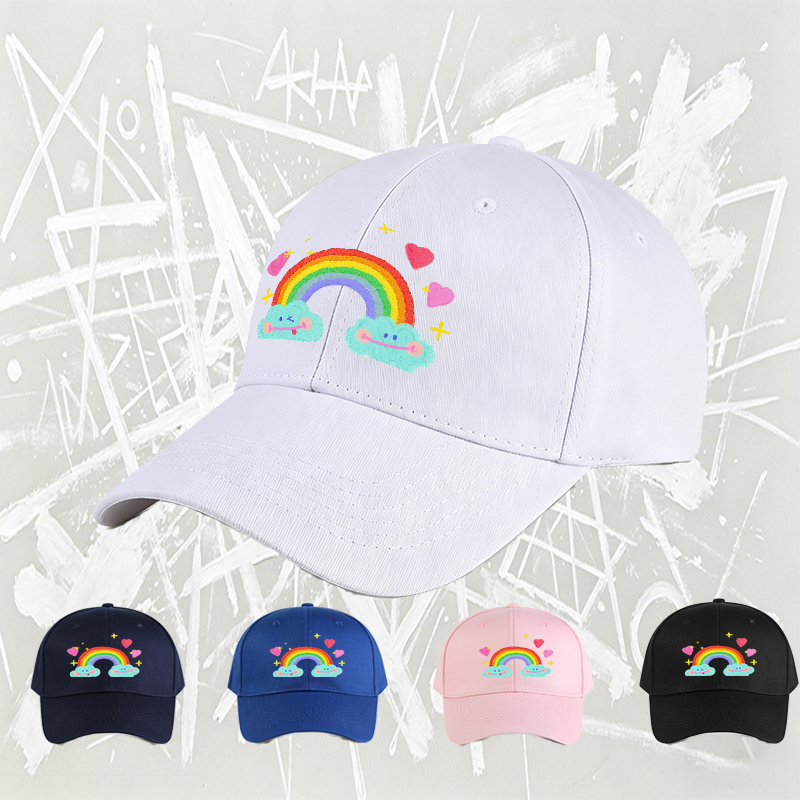 Unisex Classic Baseball Cap with Rainbow Clouds and Hearts Print | Casual Outdoor Sun Hat for Teens and Young Adults | Perfect for Everyday Wear, Travel, and Beach Activities