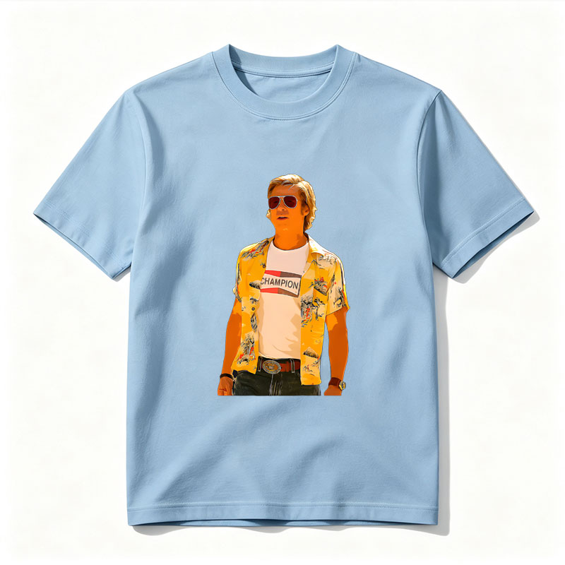 Luke Bryan in a Vibrant Yellow Hawaiian Shirt and Champion Tee - Tee