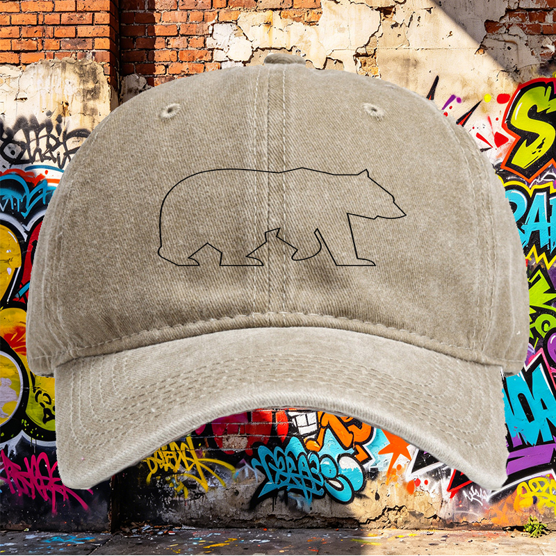 Unisex Classic Washed Cotton Hat with Bear Silhouette Print - Casual Outdoor Cap for Hiking, Camping, and Daily Wear - Perfect for Adults Seeking Stylish and Comfortable Headwear