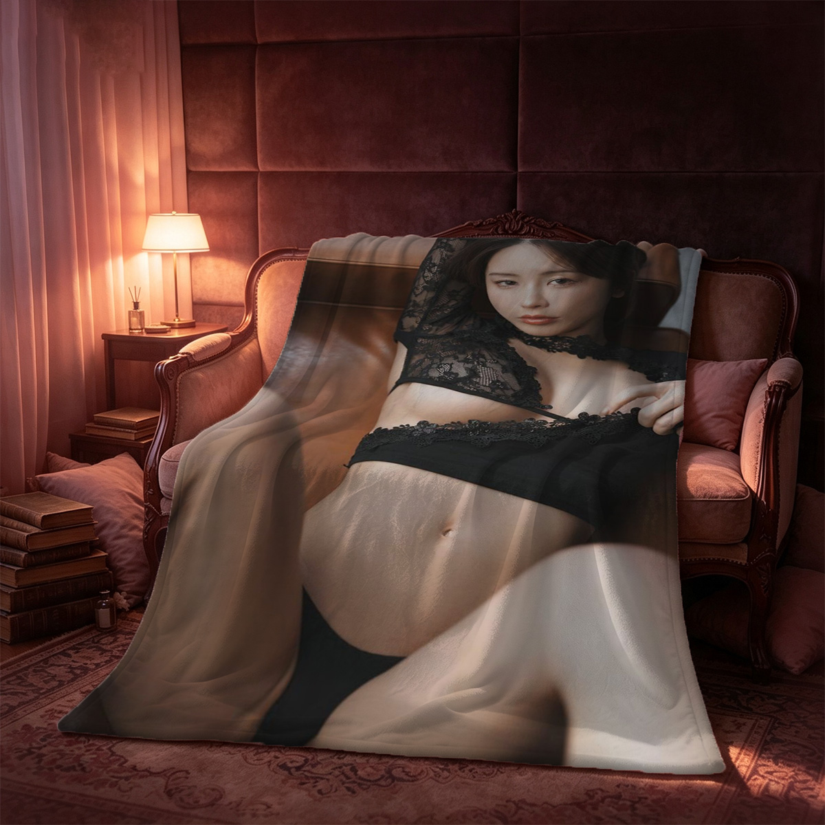 Nude Smiling Woman with Cherries on Table - Blanket