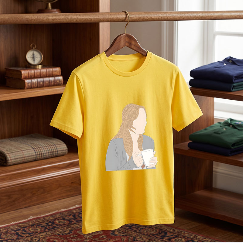 Woman with Long Blonde Hair Holding a Tea Cup - Tee