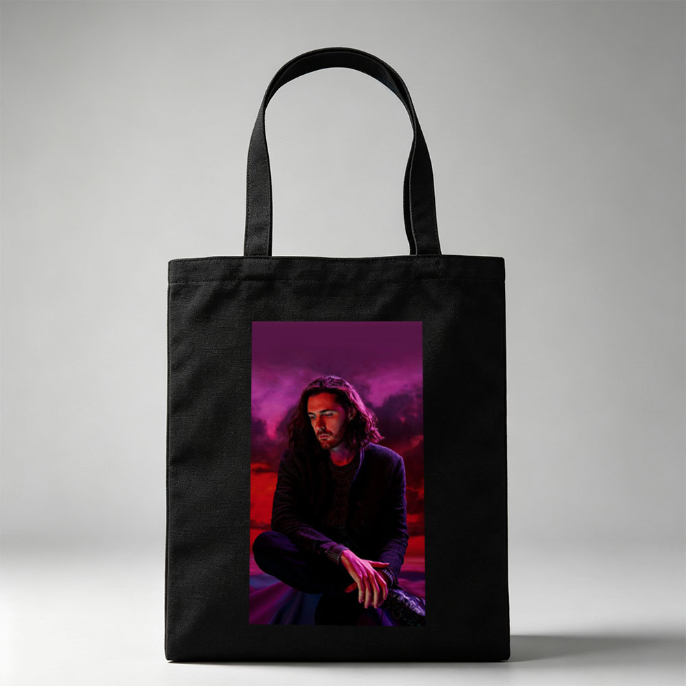 Hozier Sitting in a Dramatic Purple and Red Sky Scene - Canvas tote bags