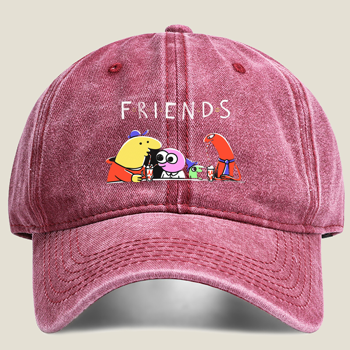 Friends: The Animated Characters Enjoying Drinks Together - Washed Denim - Baseball Cap