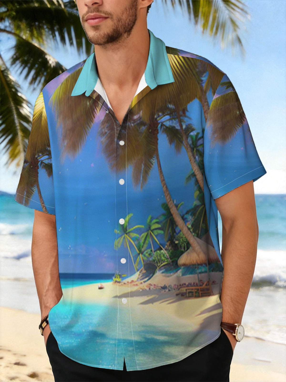 Tropical Beach with Palm Trees and Crystal Clear Water -  Shirt