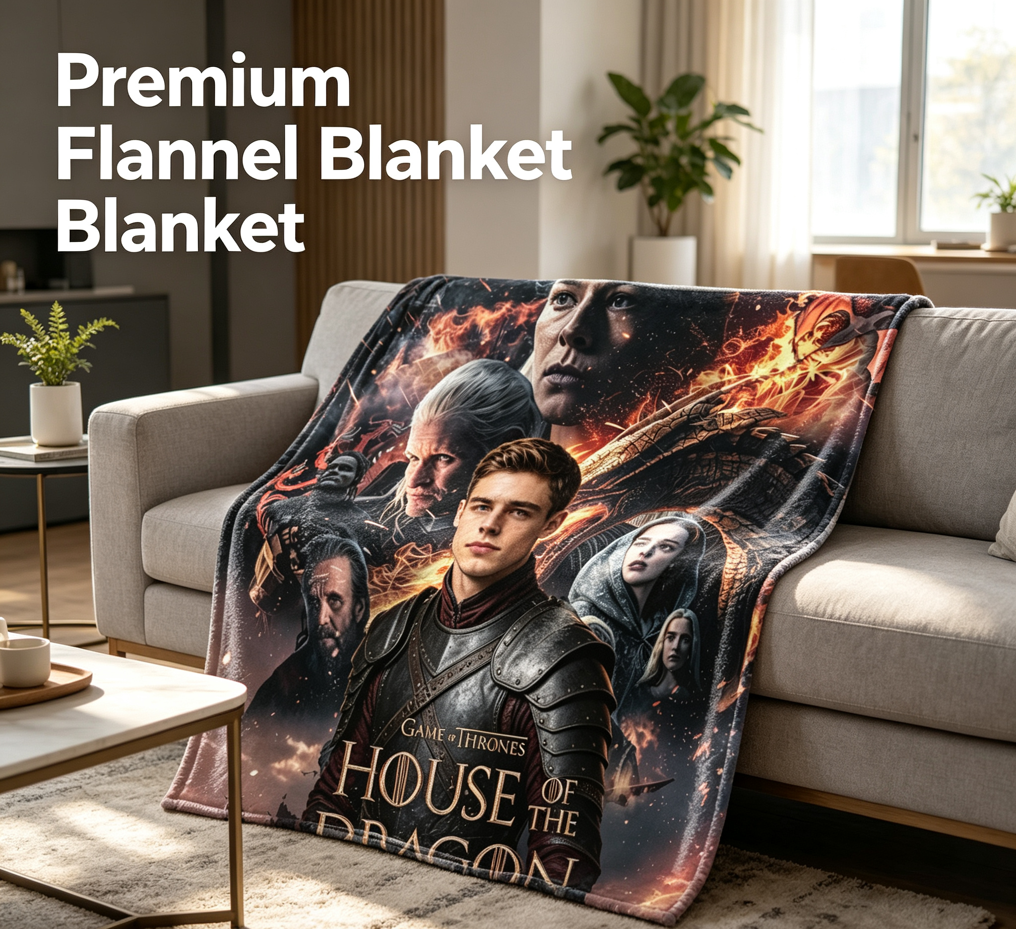 Custom Face Blanket House of the Dragon Flannel Blanket for Fans and Collectors – Perfect Gift or Giveaway for Game of Thrones Enthusiasts