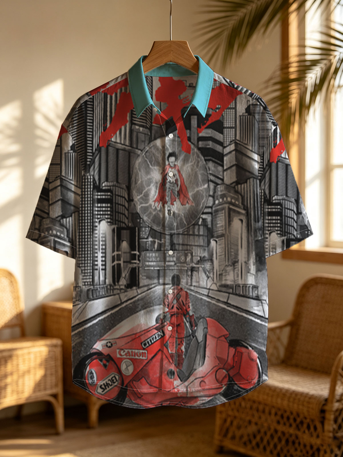 Akira: Neo-Tokyo Rider on a Red Motorcycle with a Floating Figure in a Thunderous Sphere -  Shirt