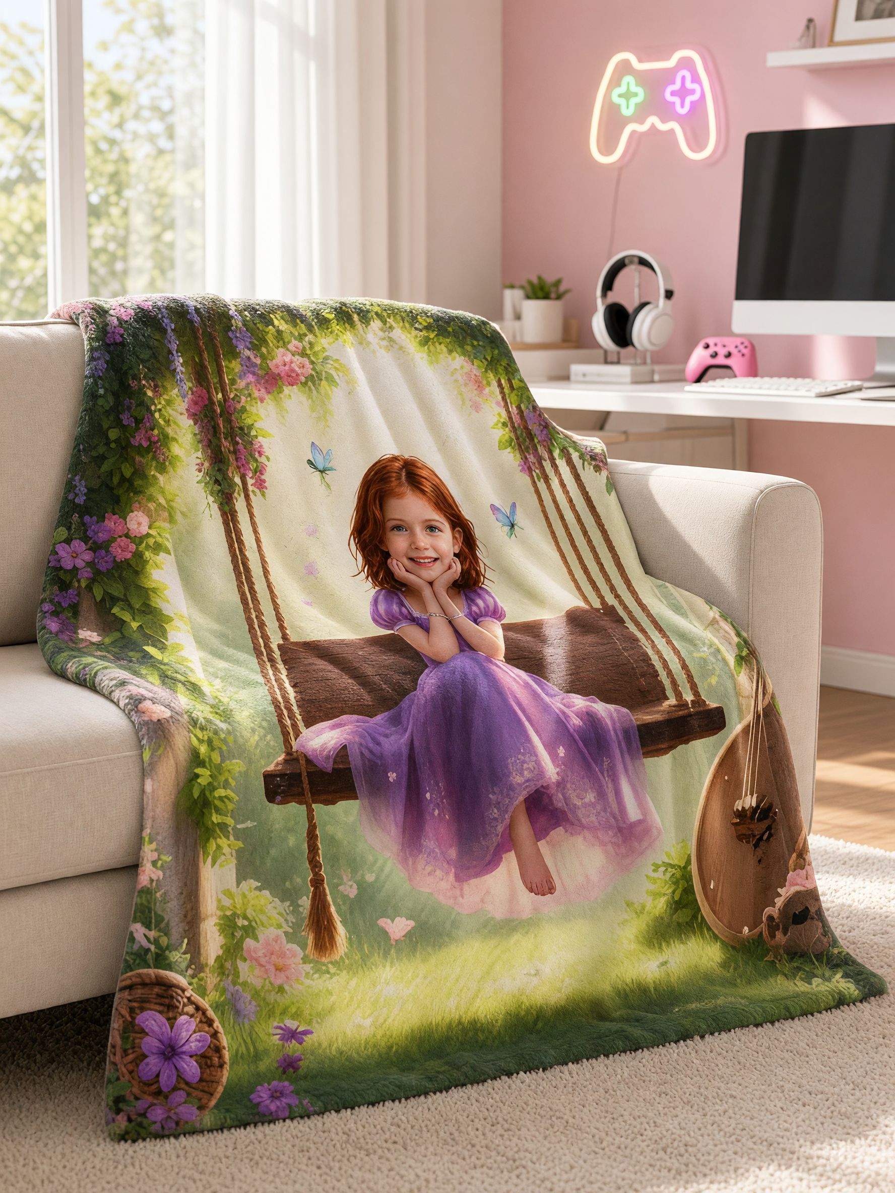 Custom Face Photo Flannel Blanket Personalized Princess Portrait Soft Fleece Throw Blanket for Bed Couch Cozy Gift