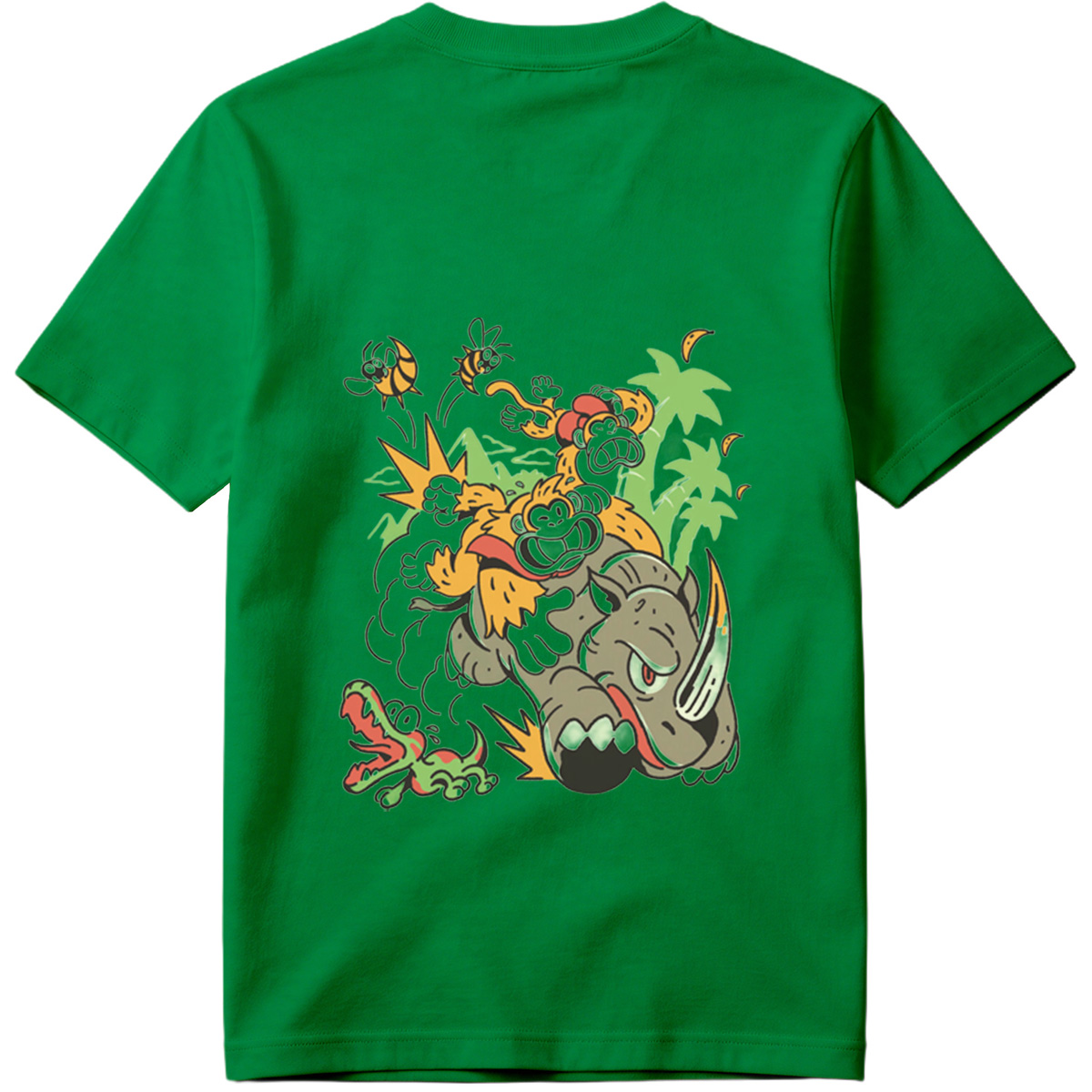 Donkey Kong and Diddy Kong Ride a Rhinoceros Through Jungle Chaos - Tee