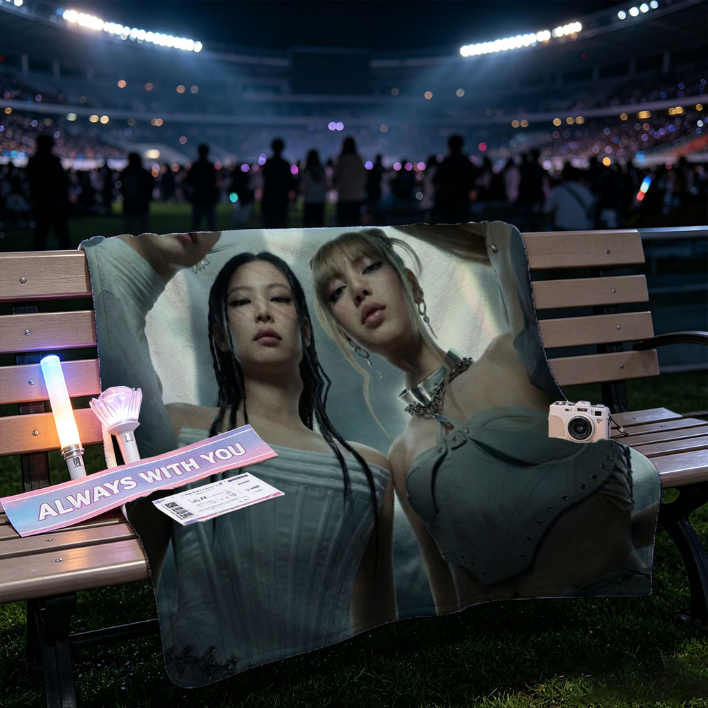 BLACKPINK in Futuristic Fashion Scene - Four Members Pose in Sleek, High-Tech Outfits Against a Dramatic, Otherworldly Background - Blankets