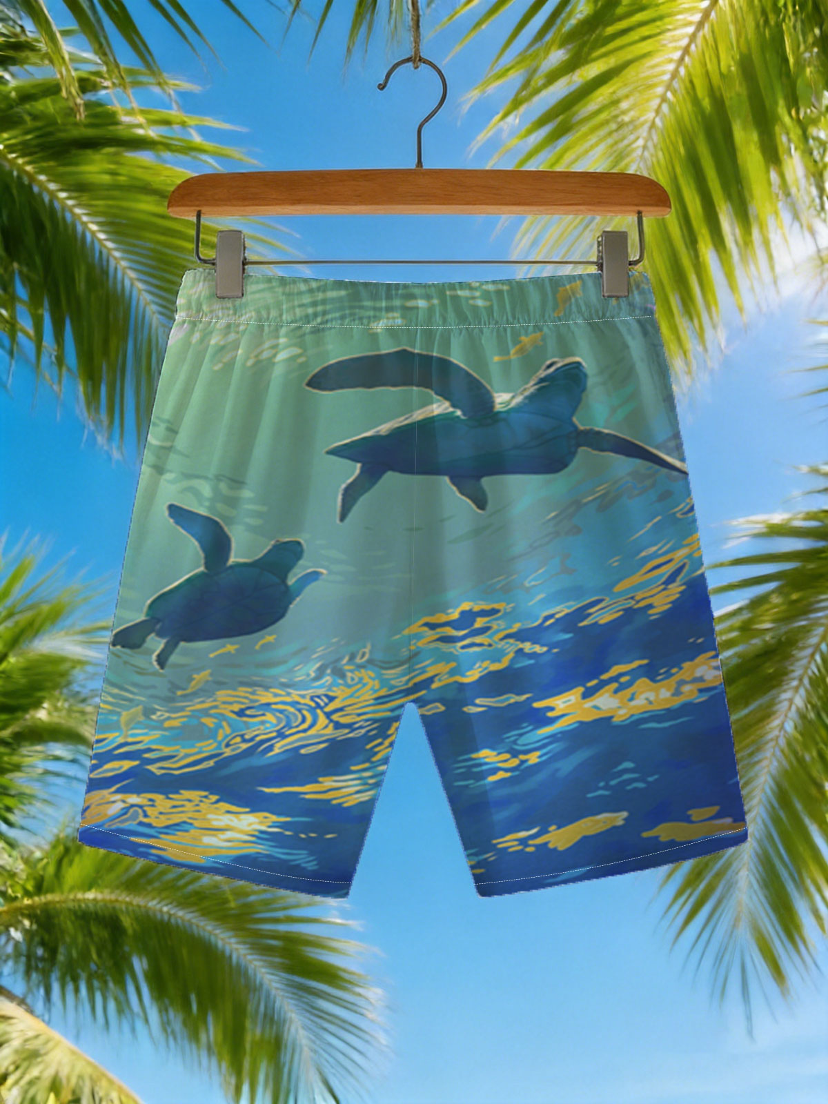 Sea Turtles Gliding Through Sunlit Waters -  Beach shorts