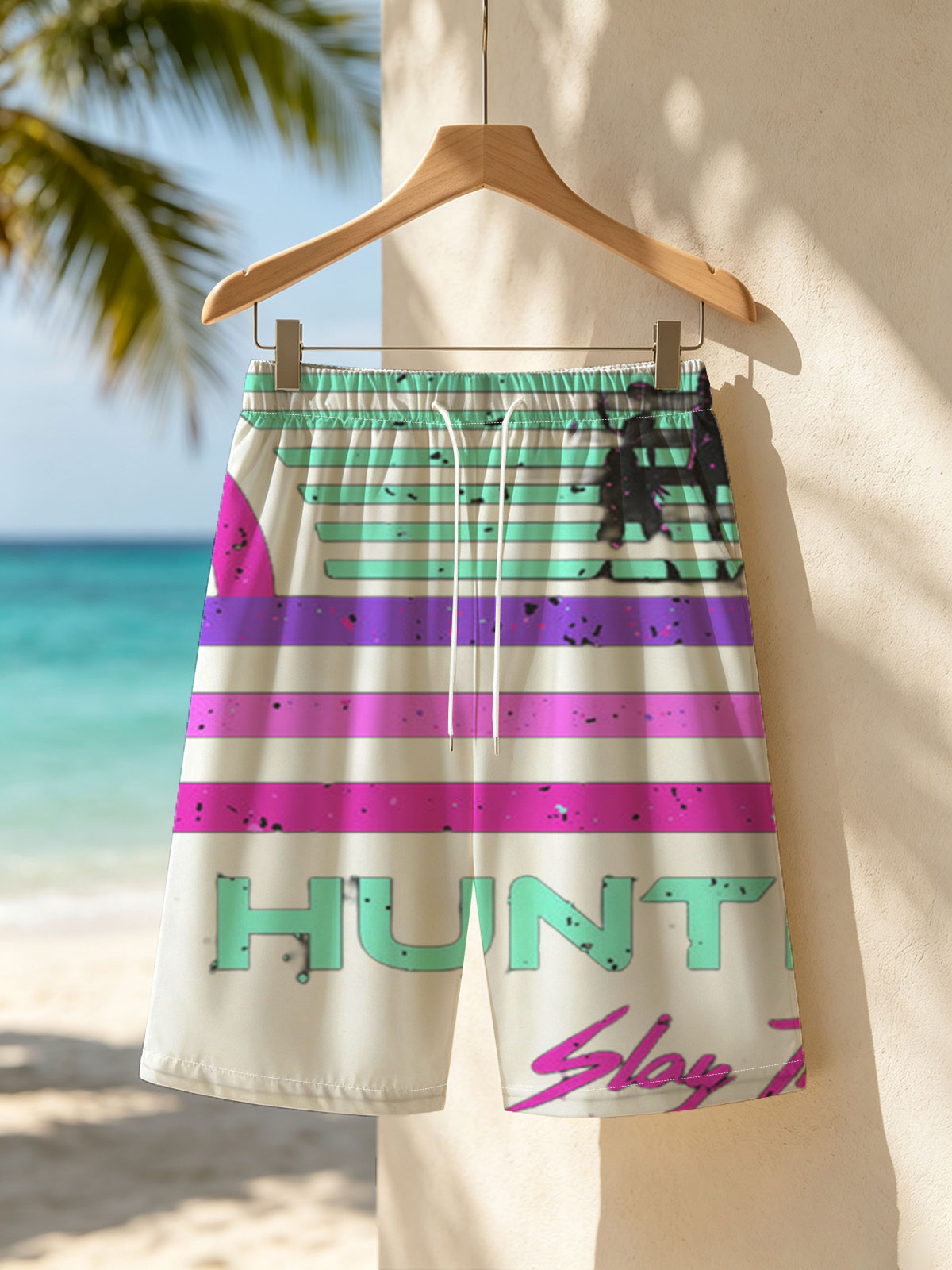 Hunters: Slay The Night - Silhouetted Figures in Neon Glow -  Beach shorts