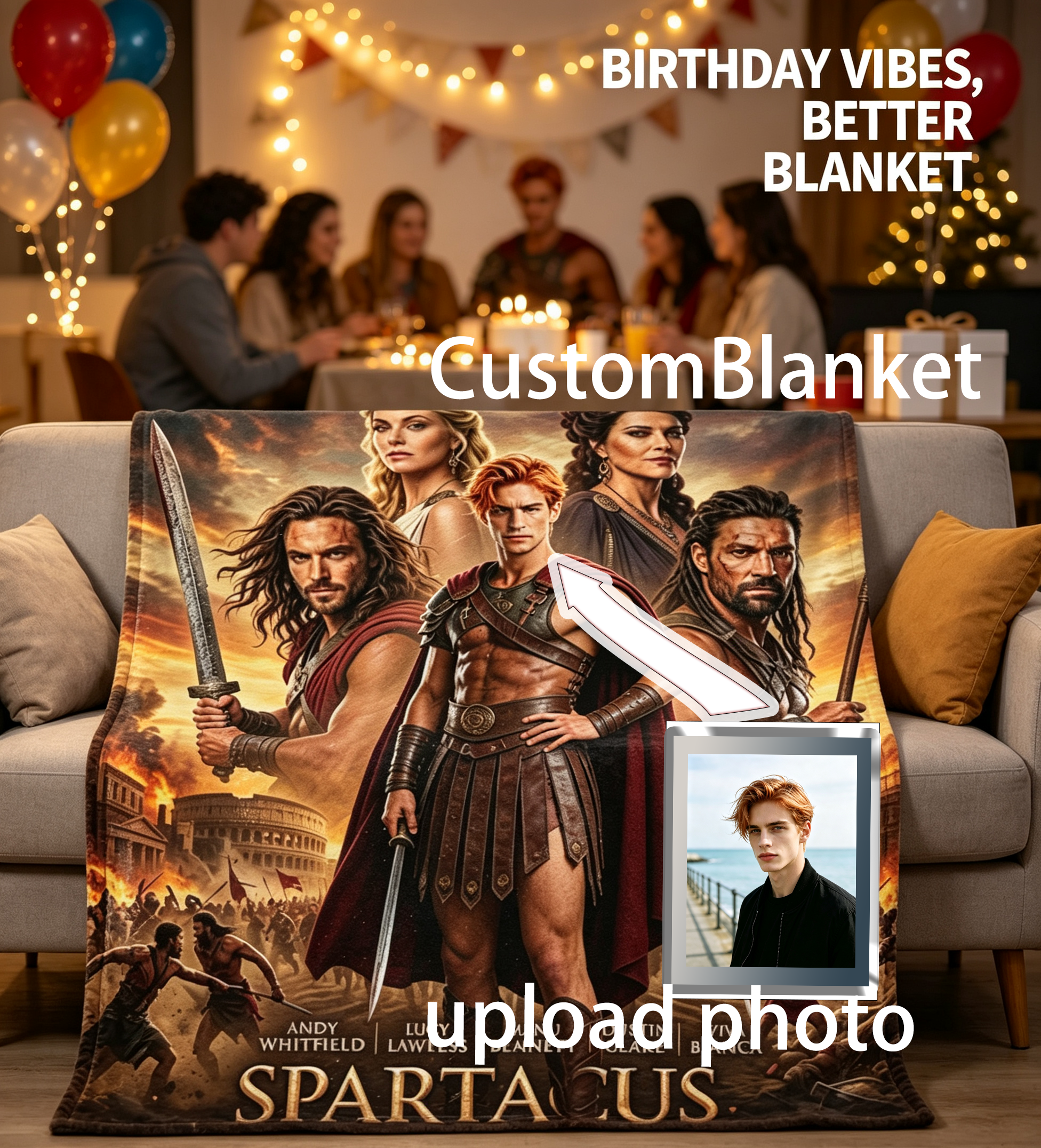 Custom Face Blanket Spartacus Series Flannel Blanket for Couch or Bed – Perfect Gift for Fans of Ancient Roman Drama and Gladiatorial Battles