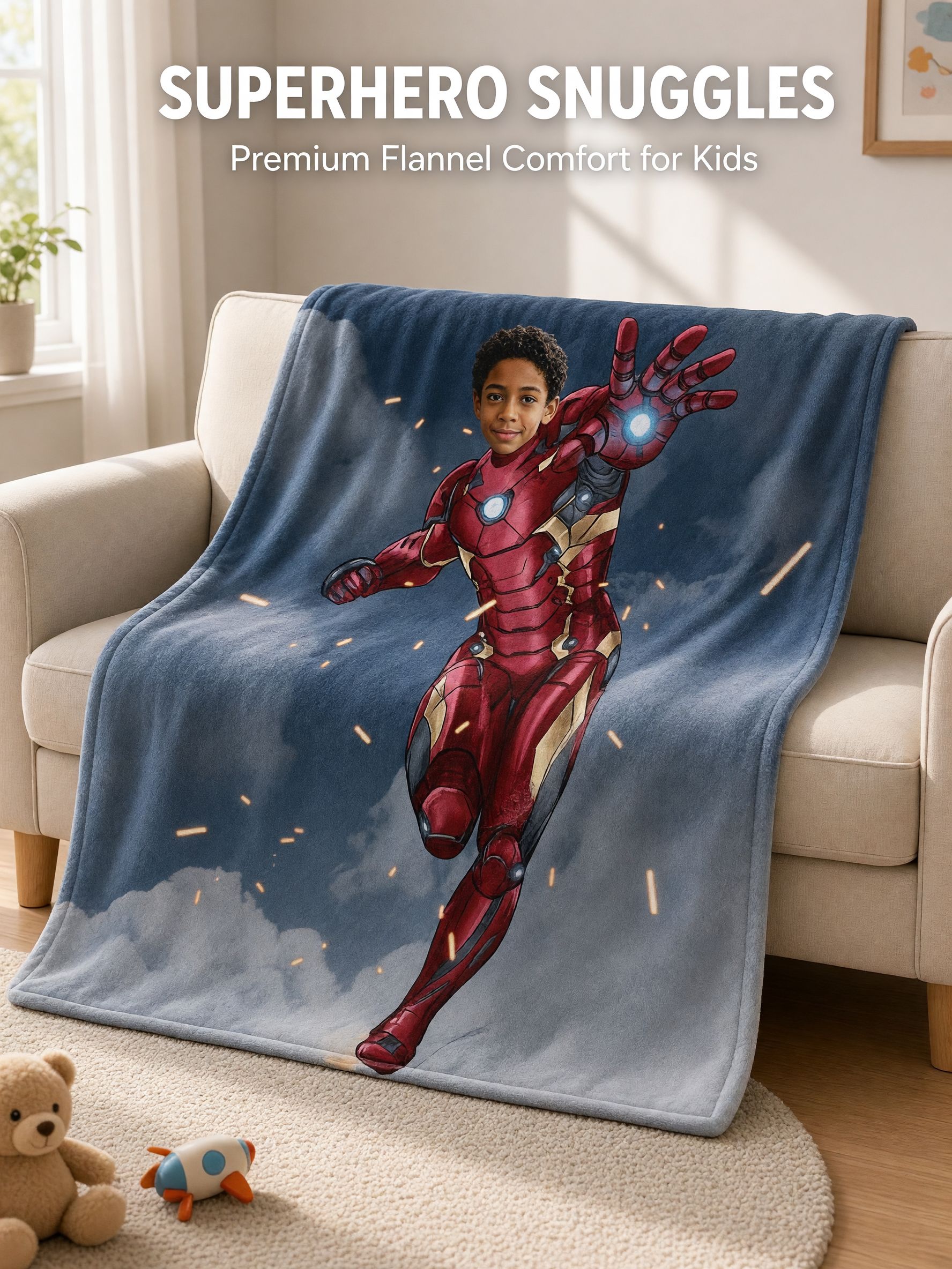Custom Face Superhero Flannel Blanket Ultra Soft Fleece Throw Ideal Personalized Gift for Kids and Superhero Fans