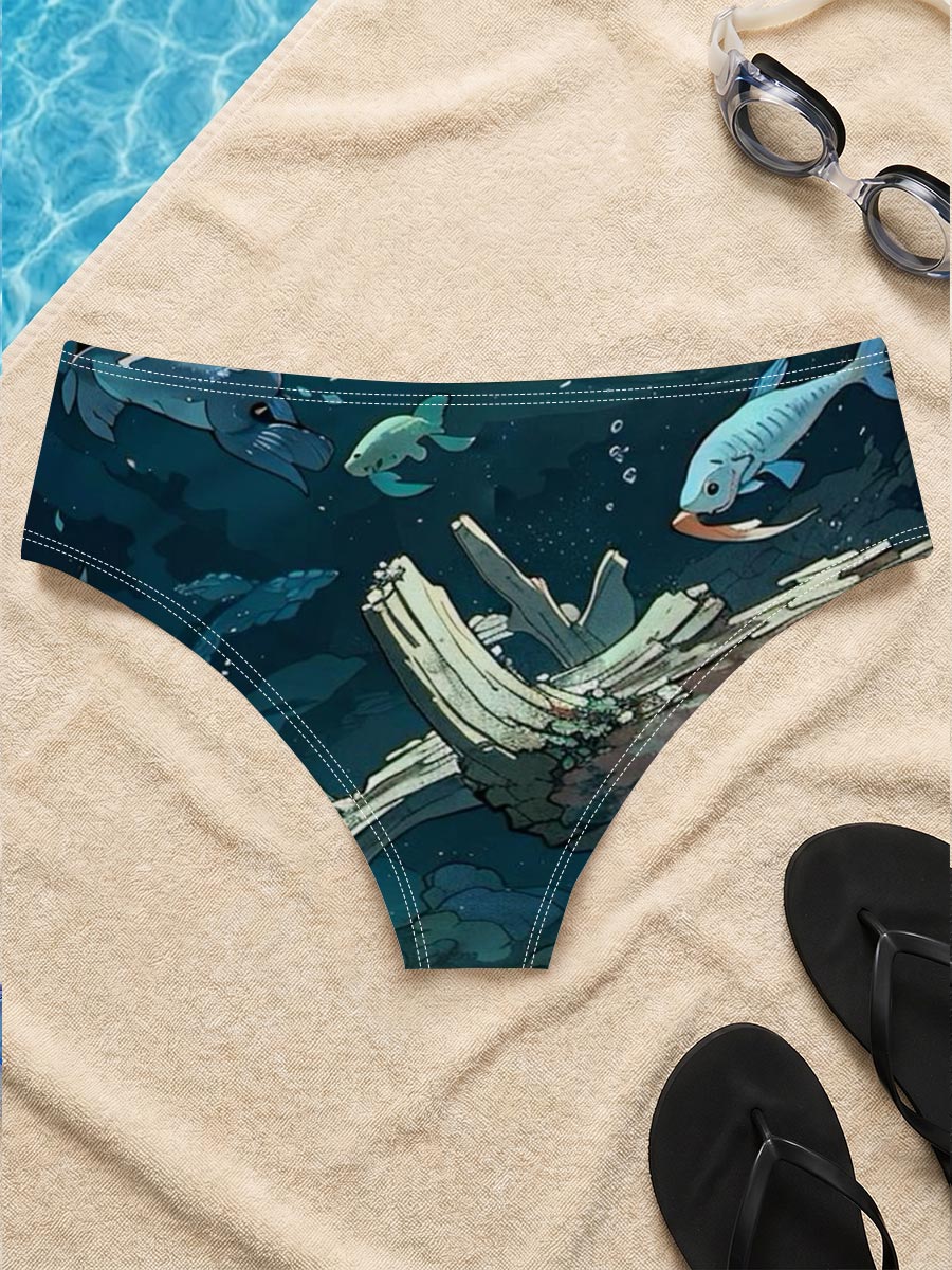 Underwater Scene with Fish and Sunken Log -  Men's swim trunks