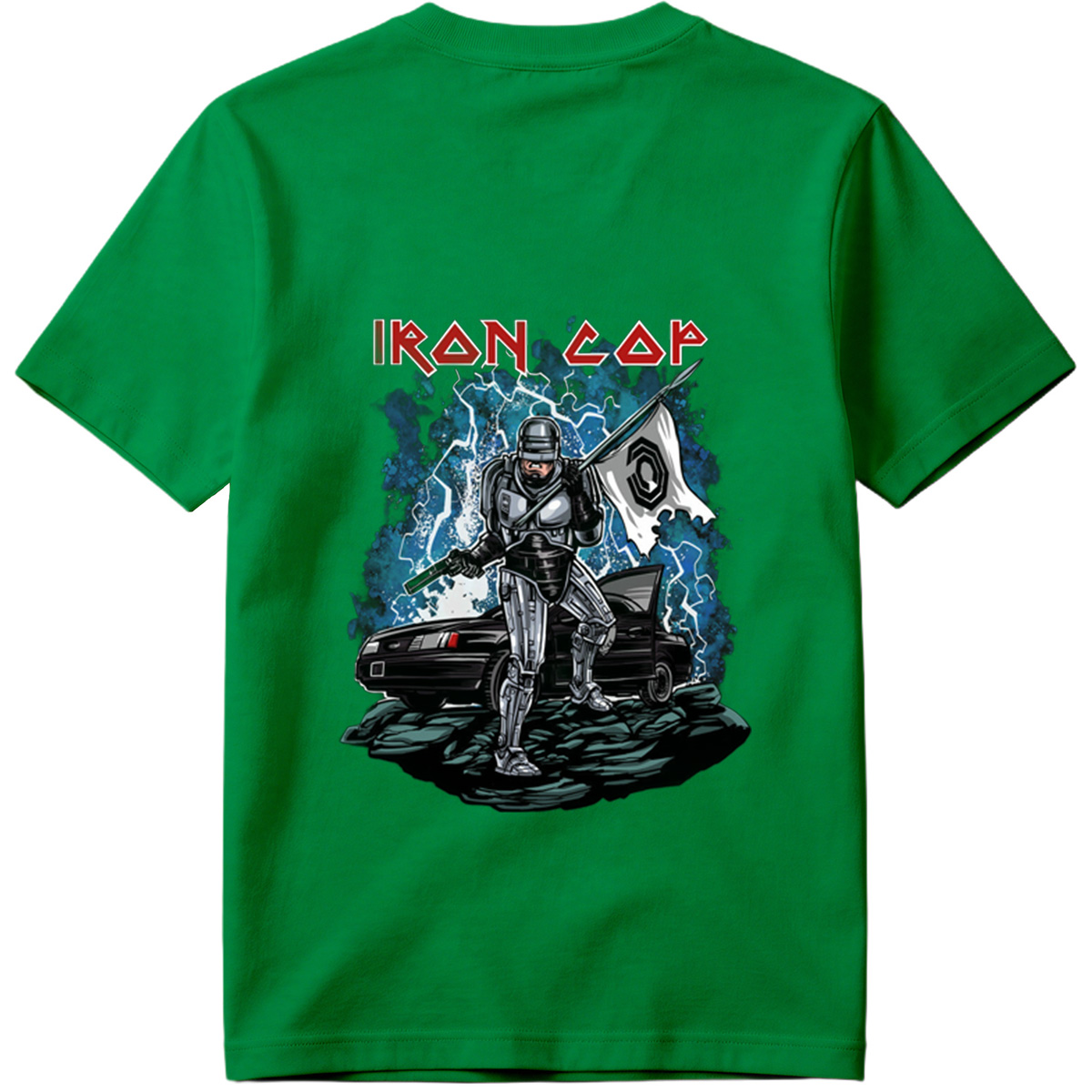 Iron Cop: Robo-Police Officer with Flag and Car - Tee