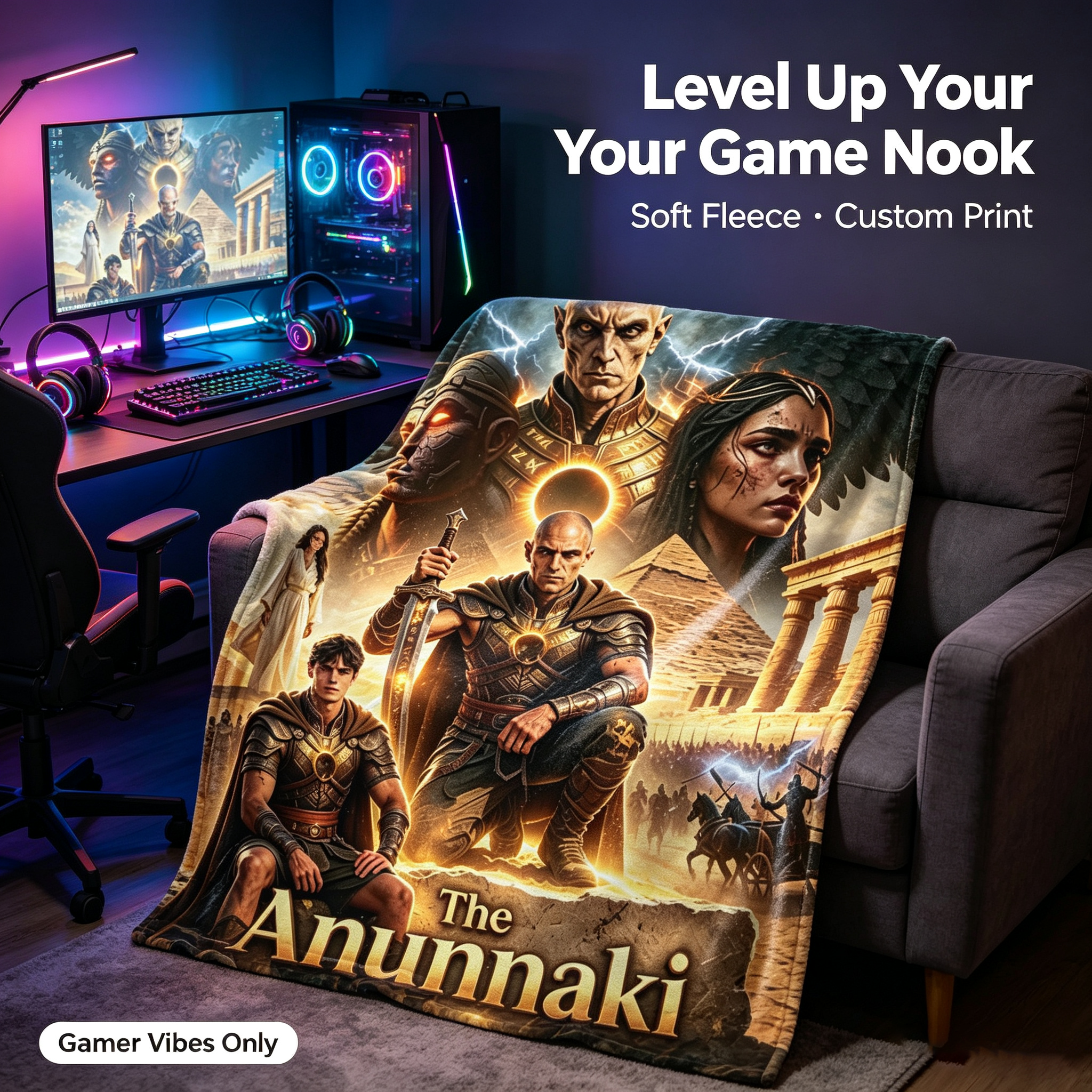 Custom Face Blanket The Anunnaki Movie Poster Flannel Blanket Perfect for Couch, Bed, or Travel Ideal Gift for Sci-Fi and Ancient Aliens Fans