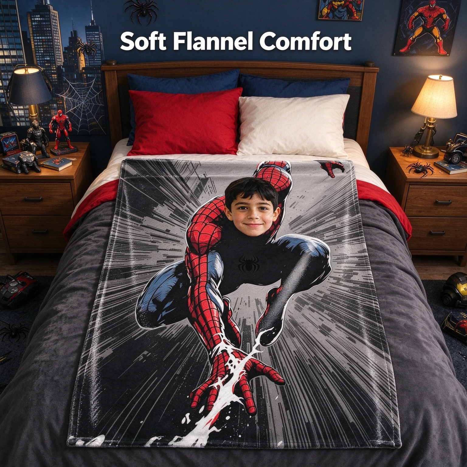 Custom Face Superhero Blanket Soft Flannel Fleece Throw with Photo Ideal Personalized Gift