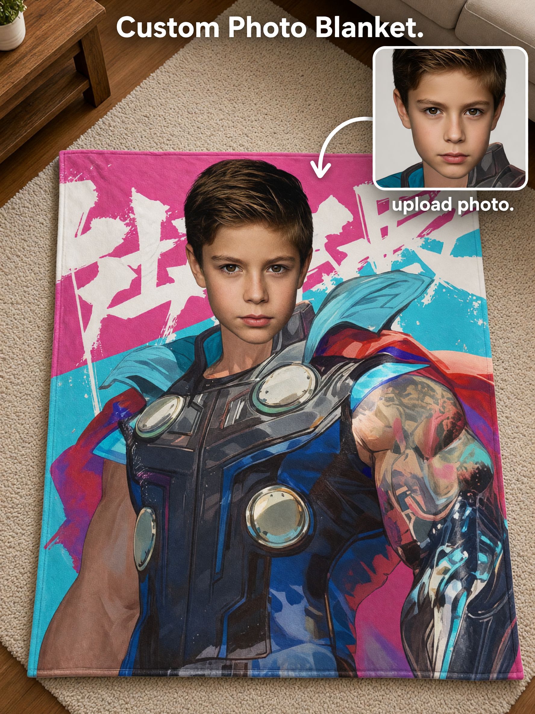 Custom Face Superhero Blanket, Personalized Comic Portrait Flannel Fleece Throw, Ideal Cozy Gift for Kids and Adults