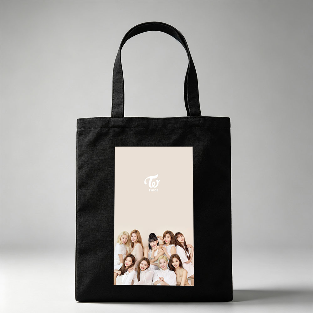 TWICE Group Photo in White Outfits on Beige Background - Canvas tote bags