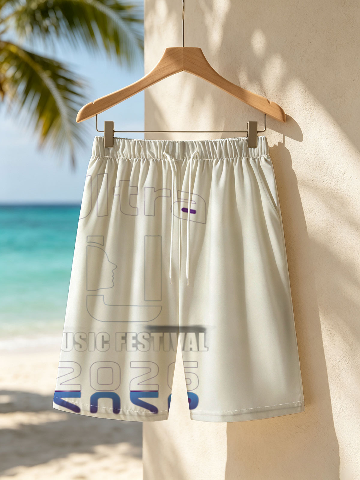 Ultra Music Festival 2026 Logo Featuring Iconic U Design and Reflective Text -  Beach shorts