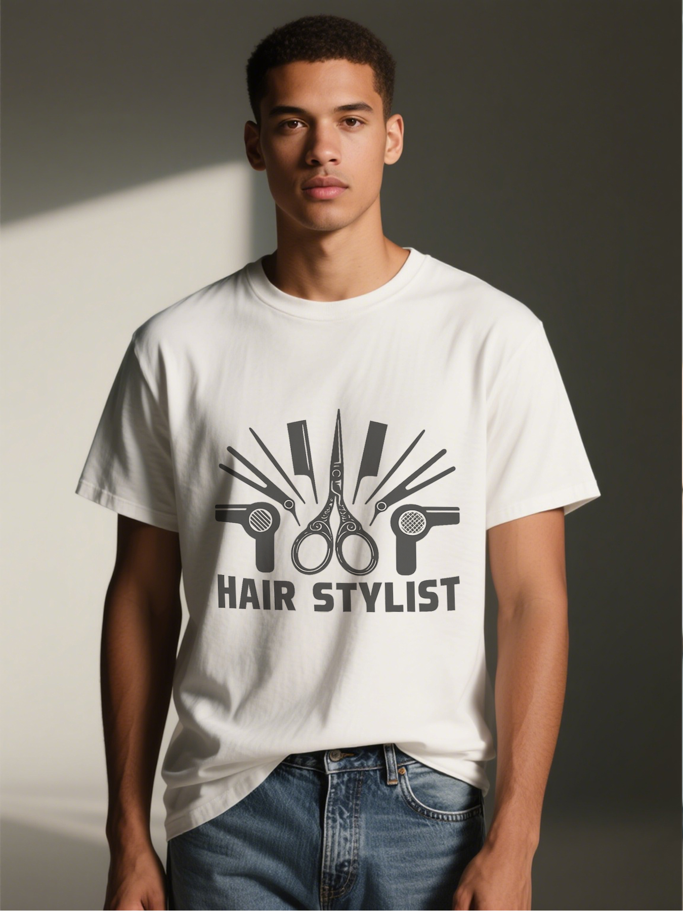 Men's Printed T-Shirt Hair Stylist Scissors & Tools Graphic Casual Round Neck Summer Lightweight Breathable Short Sleeve T-Shirt for Barbers Salon Workers and Hair Care Enthusiasts