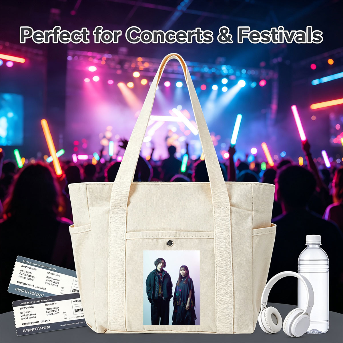 YOASOBI in Studio Portrait - Fashionable Duo Poses Against Gradient Background - Multi-pocket bags