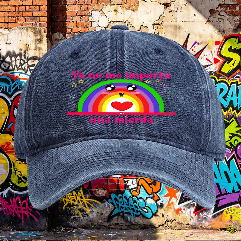 Unisex Classic Washed Cap with Rainbow Face and 