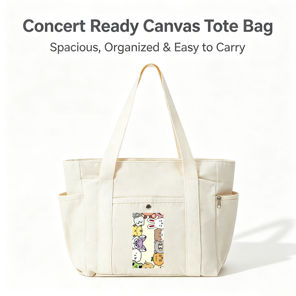 Cute Cartoon Characters in a Playful Pattern with Whimsical Expressions and Bright Colors - Multi-pocket bags