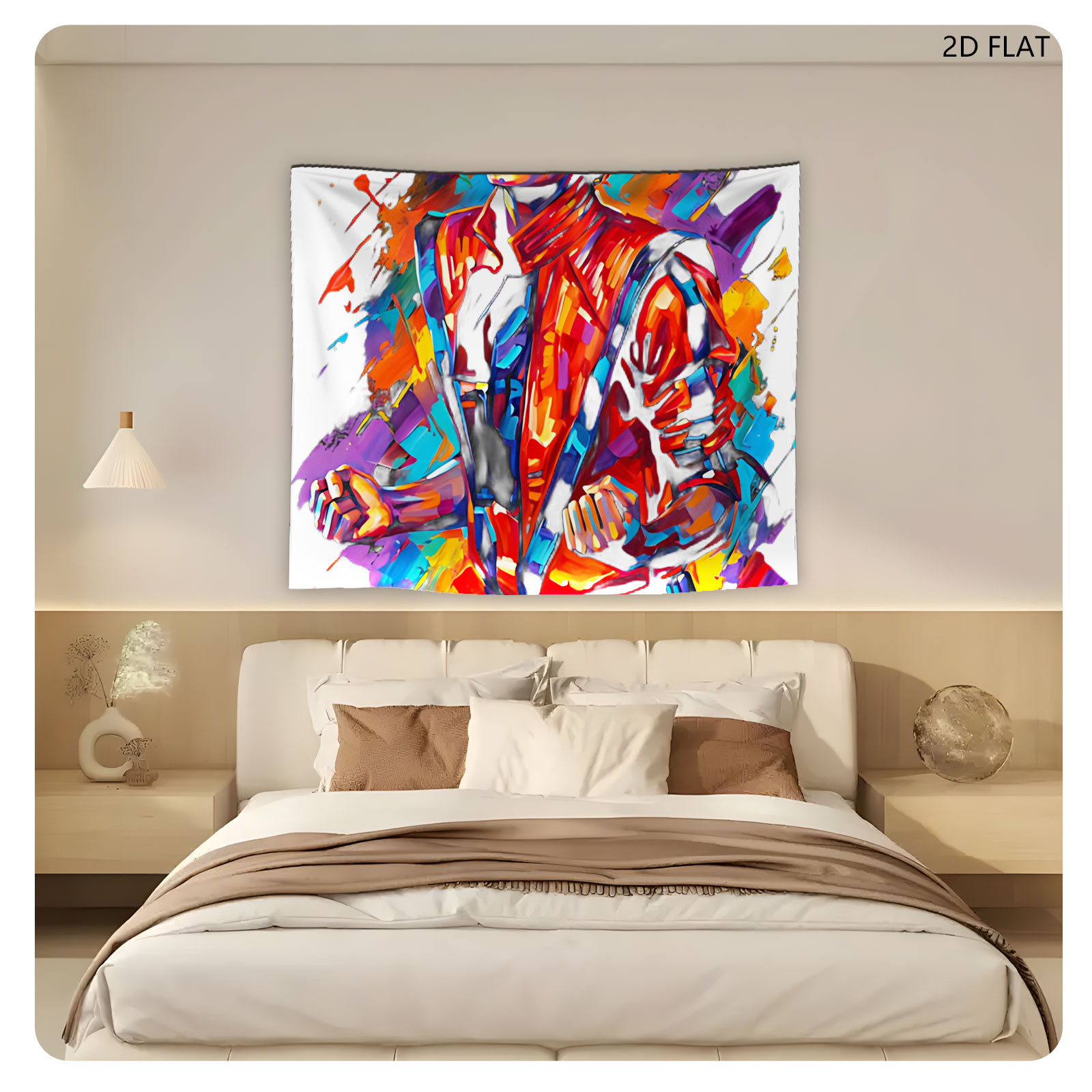Michael Jackson in vibrant, dynamic art style, wearing iconic red jacket, set against colorful abstract background. - Tapestry