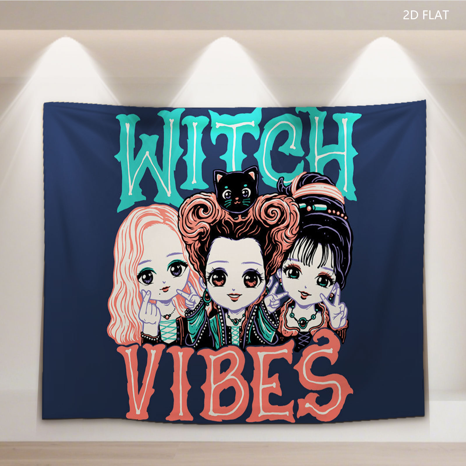 Witch Vibes: Three Magical Girls with Cat and Gothic Style - Tapestry
