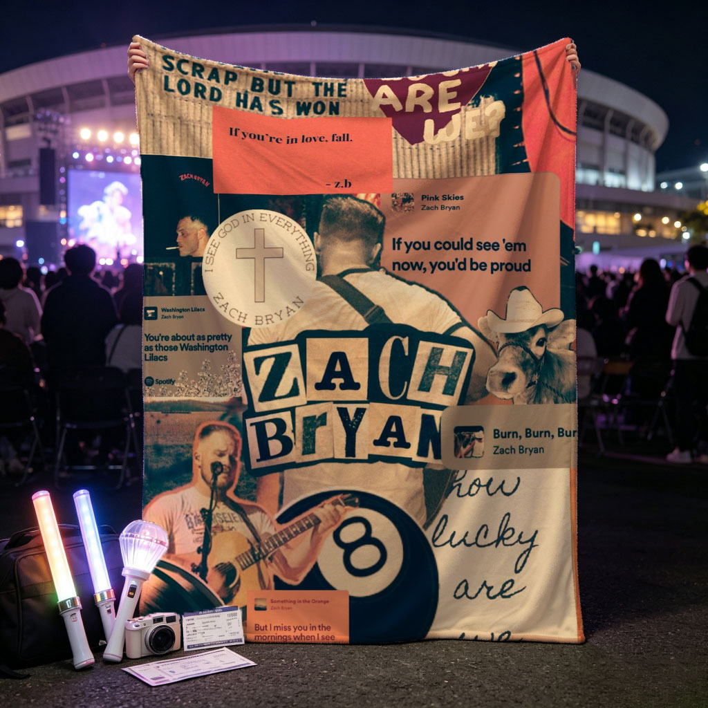 Zach Bryan Collage Featuring Lyrics, Music, and Country Themes - Blankets
