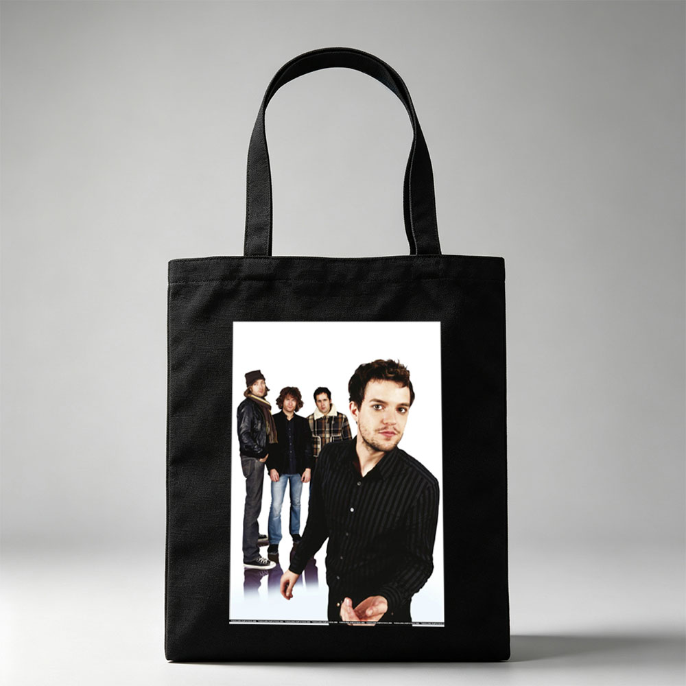 Coldplay Band Members in Studio Portrait with Lead Singer in Foreground - Canvas tote bags