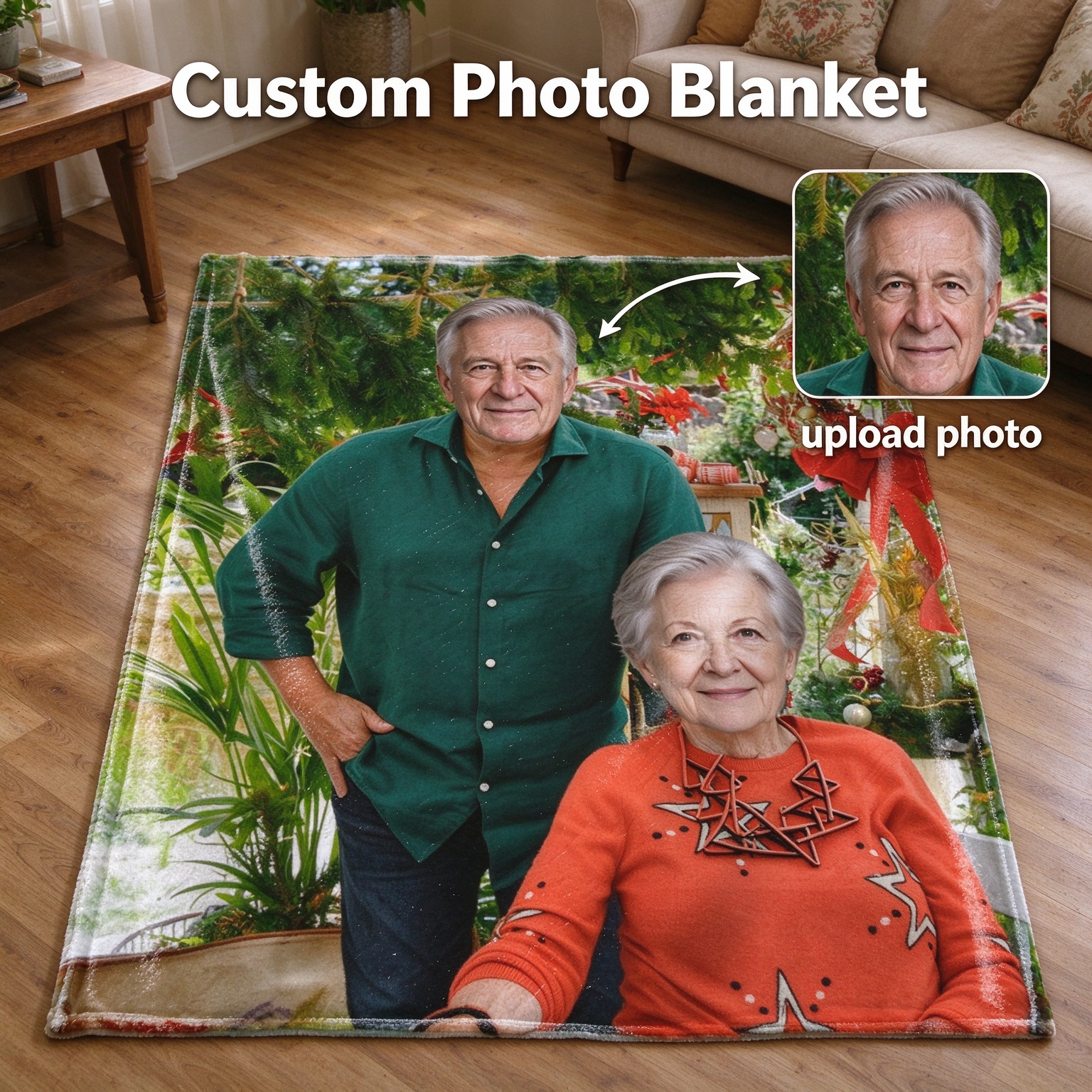 Custom Photo Blanket Personalized Face Portrait Throw Ultra Soft Flannel Fleece Blanket for Family Keepsake Gift