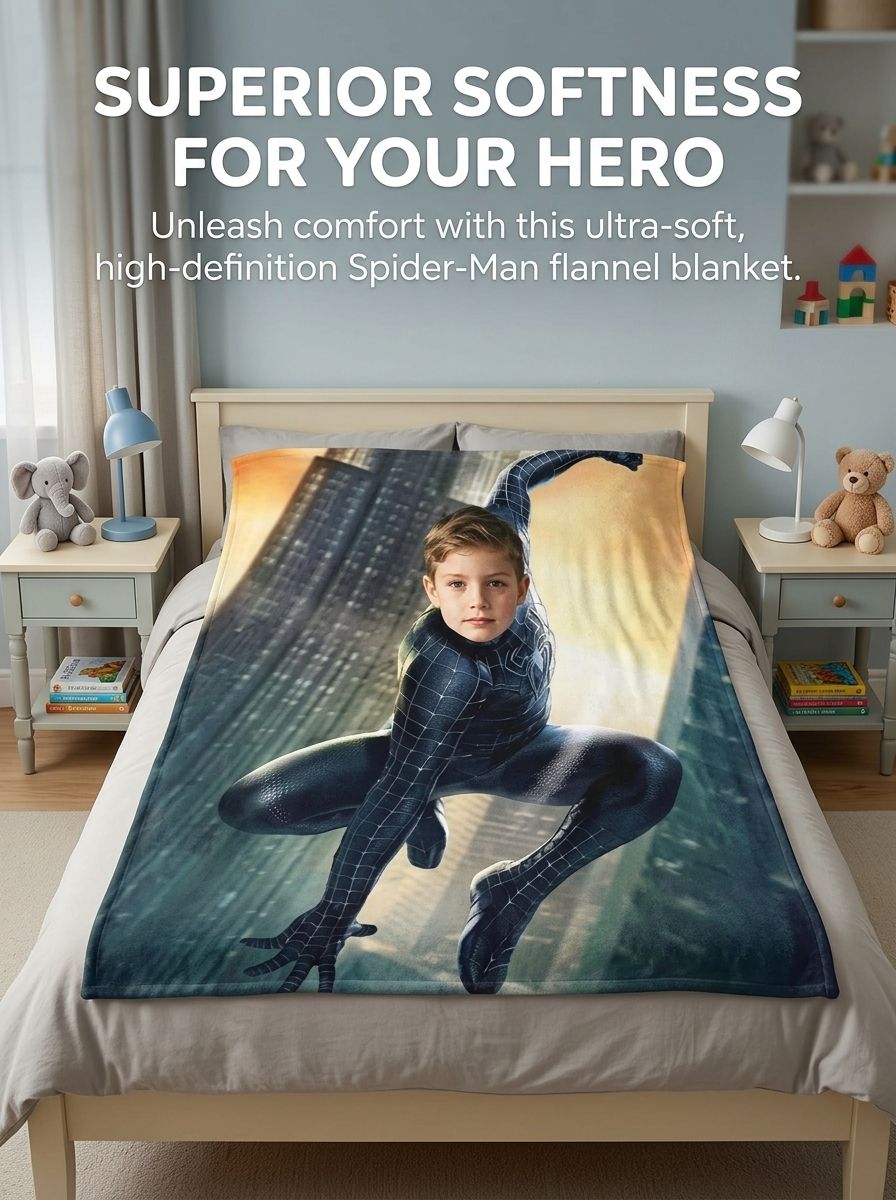Personalized Superhero Face Photo Blanket Custom Flannel Fleece Throw Ultra Soft Anti Pilling Cozy Bedding Gift