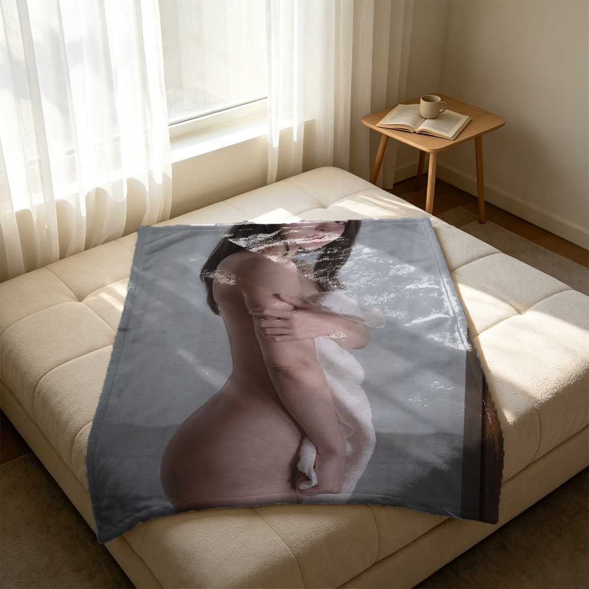 Nude Japanese Model Posing Seductively (2 Panels) - Blanket
