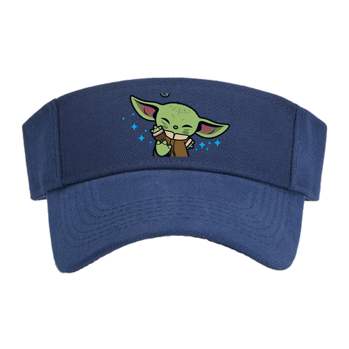 Baby Yoda Hugging a Cup with Stars and Droid in Background -  Visor cap