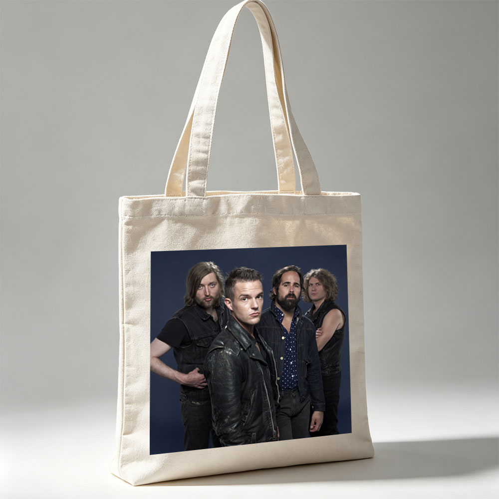 Imagine Dragons Band Members in Stylish Outfits Against Dark Background - Canvas tote bags