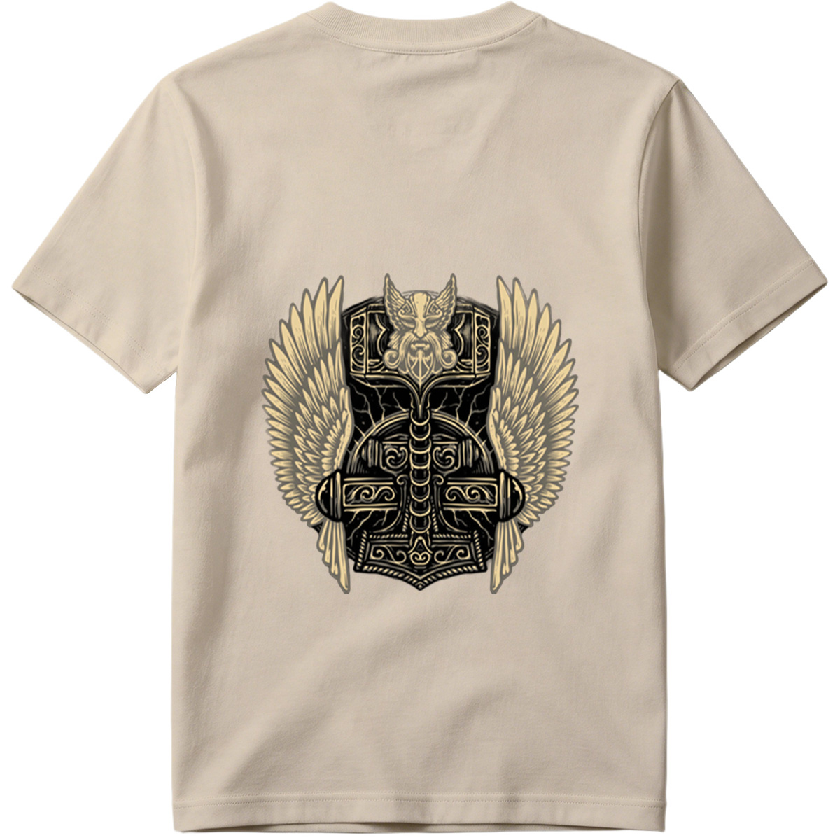 Thor's Hammer with Winged Viking Warrior Design - Tee