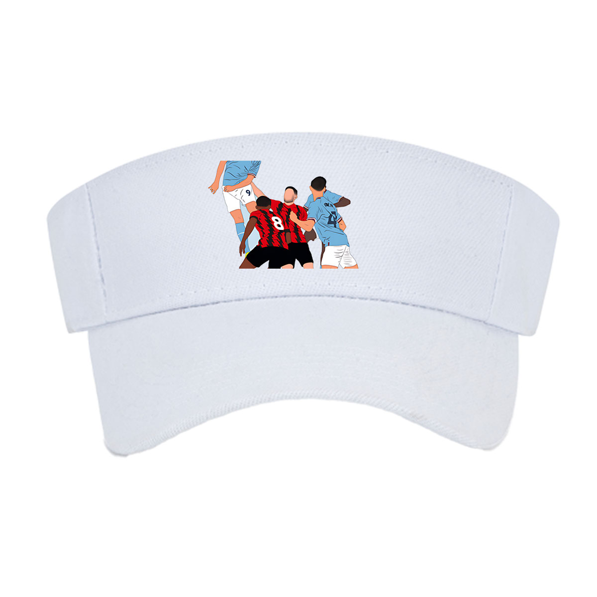 Soccer Players in Action: Blue vs Red Team Duel for Header -  Visor cap