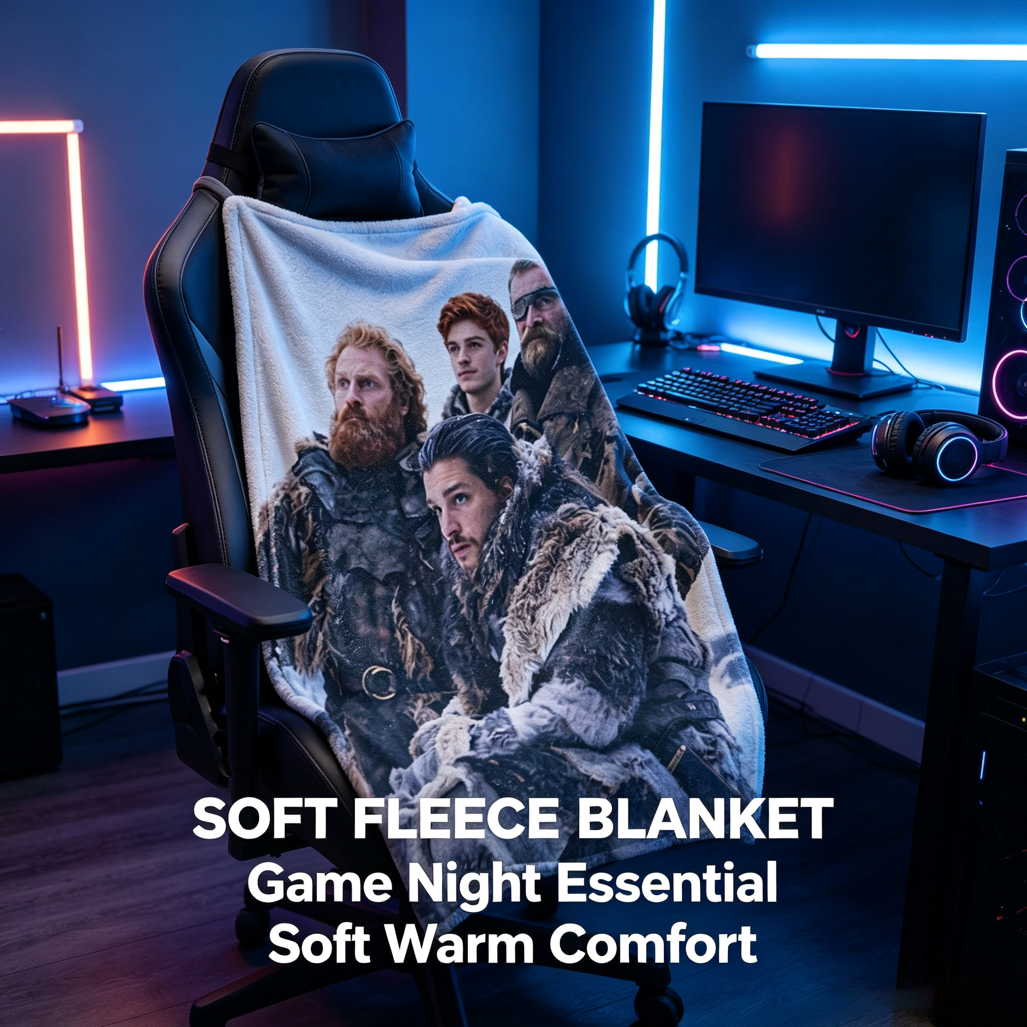 Custom Face Blanket Game of Thrones Characters Flannel Blanket Winterfell Scene Cozy Gift for Fans and Collectors