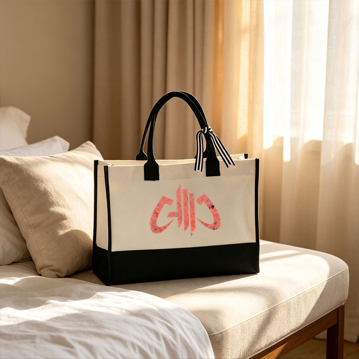 GOD: Cracked Red Logo on Black Background - Canvas patchwork gift tote bag