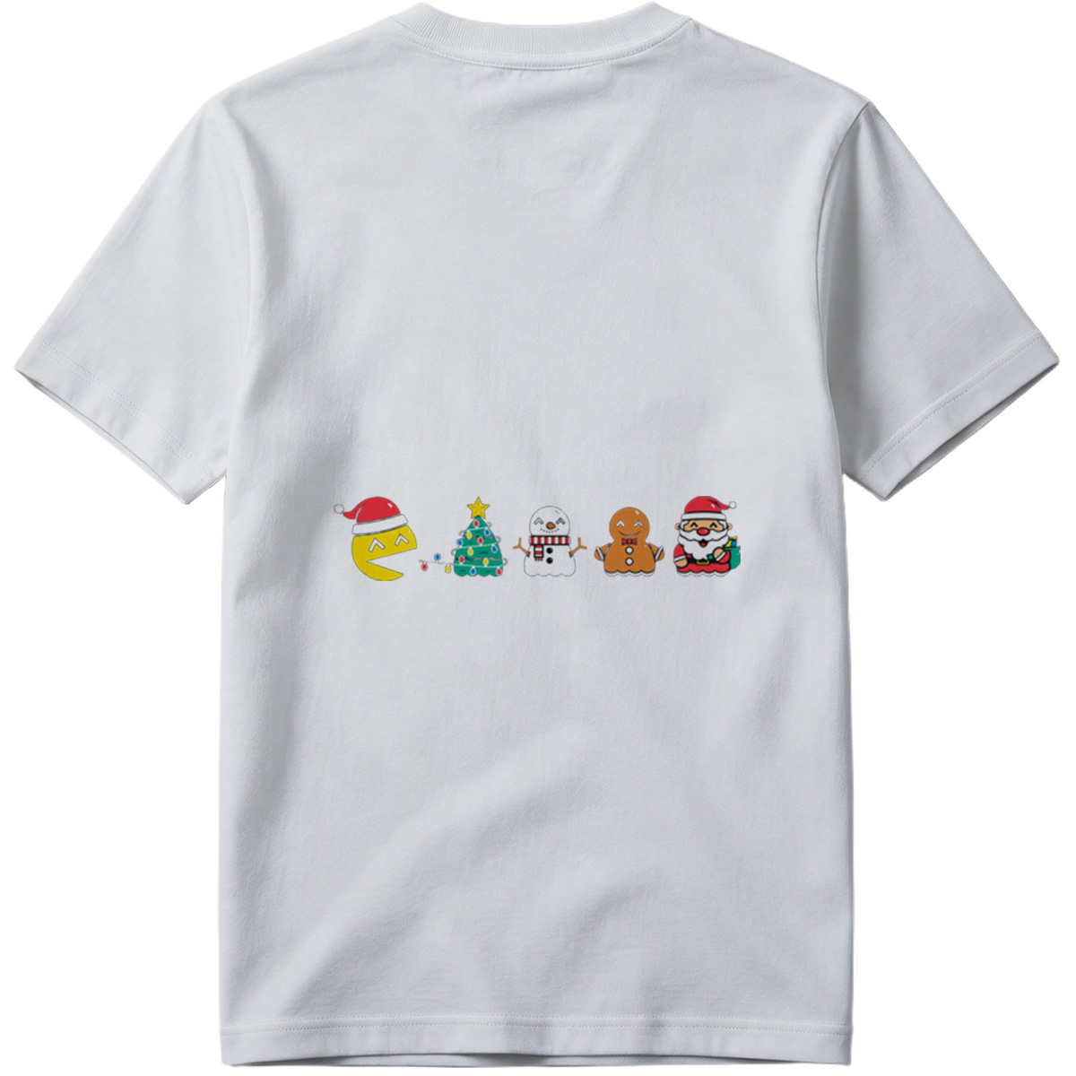 Pac-Man Christmas Characters: Pac-Man, Christmas Tree, Snowman, Gingerbread Man, Santa Claus - Tee