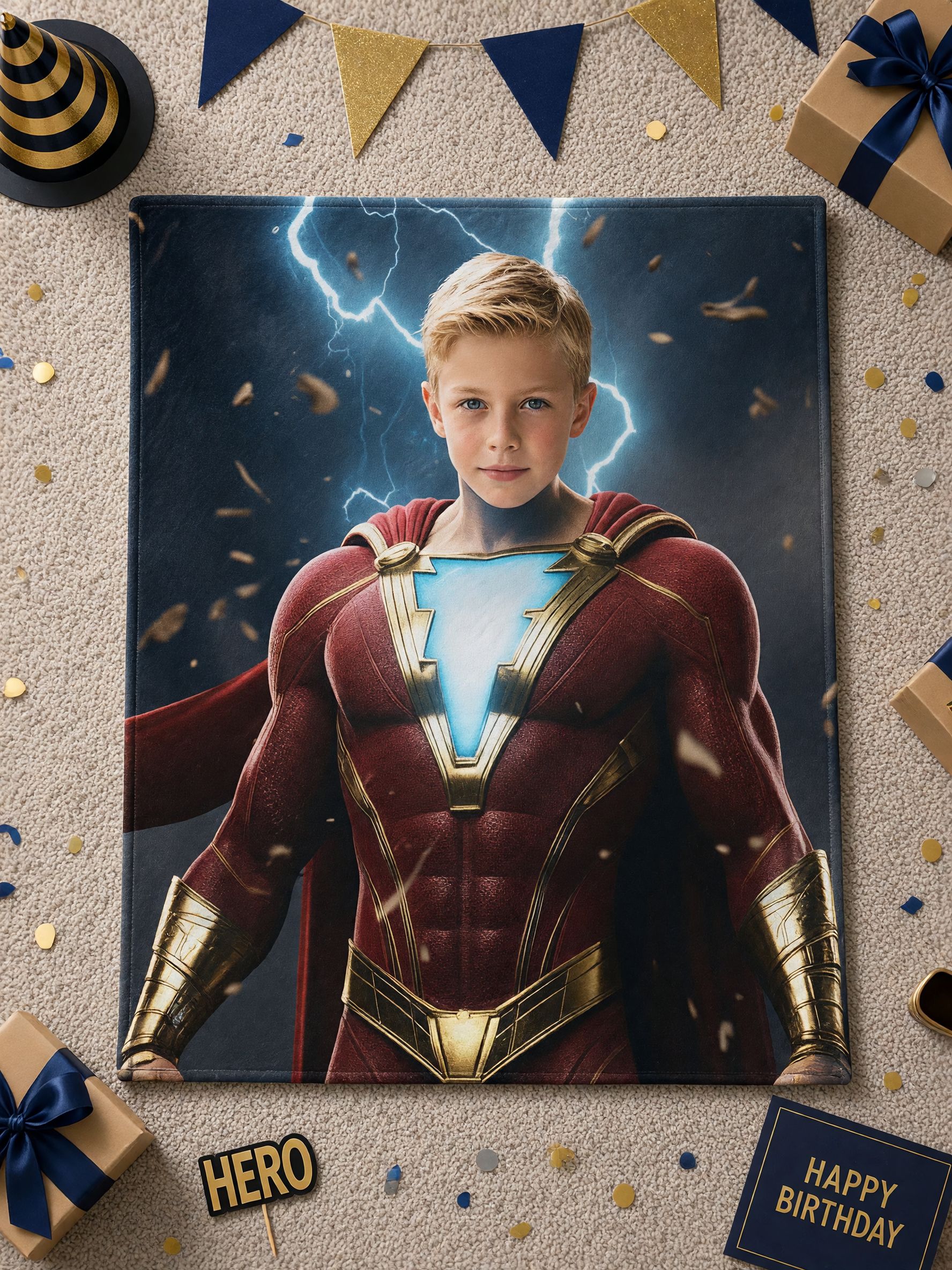 Personalized Superhero Face Photo Blanket, Custom Ultra Soft Flannel Throw, Cozy Skin-Friendly Kids Birthday Gift