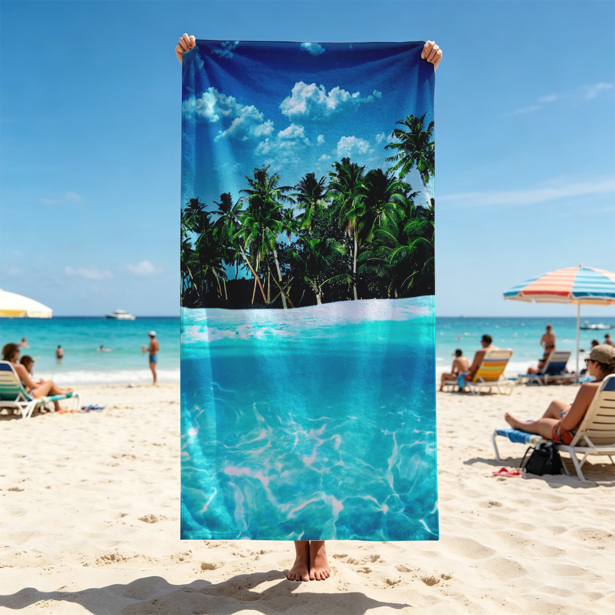 Crystal Clear Waters and Palm Trees Under Blue Sky - Beach towels