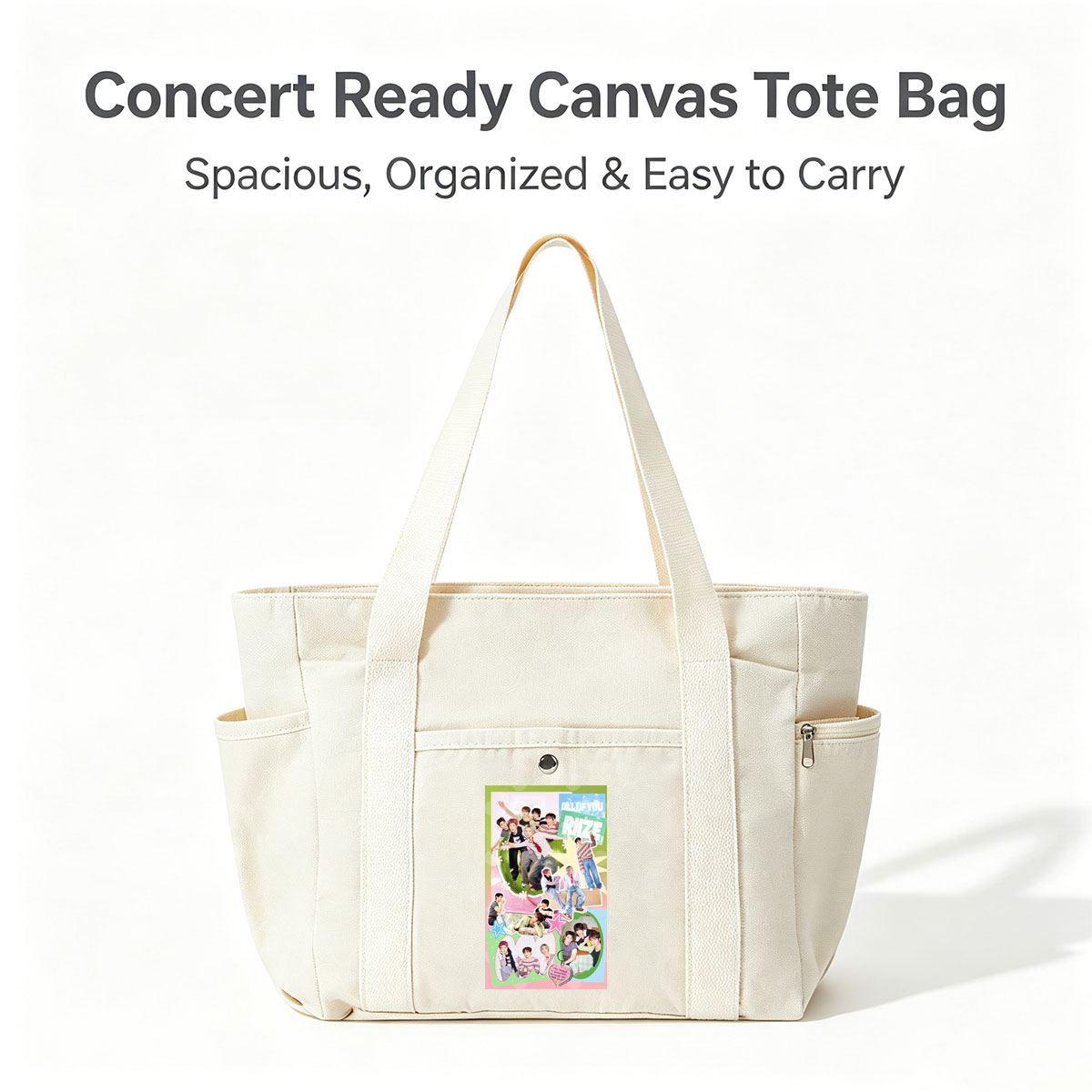 RIIZE Group in Vibrant Collage Pose with Colorful Background and Heart-Shaped Message - Multi-pocket bags