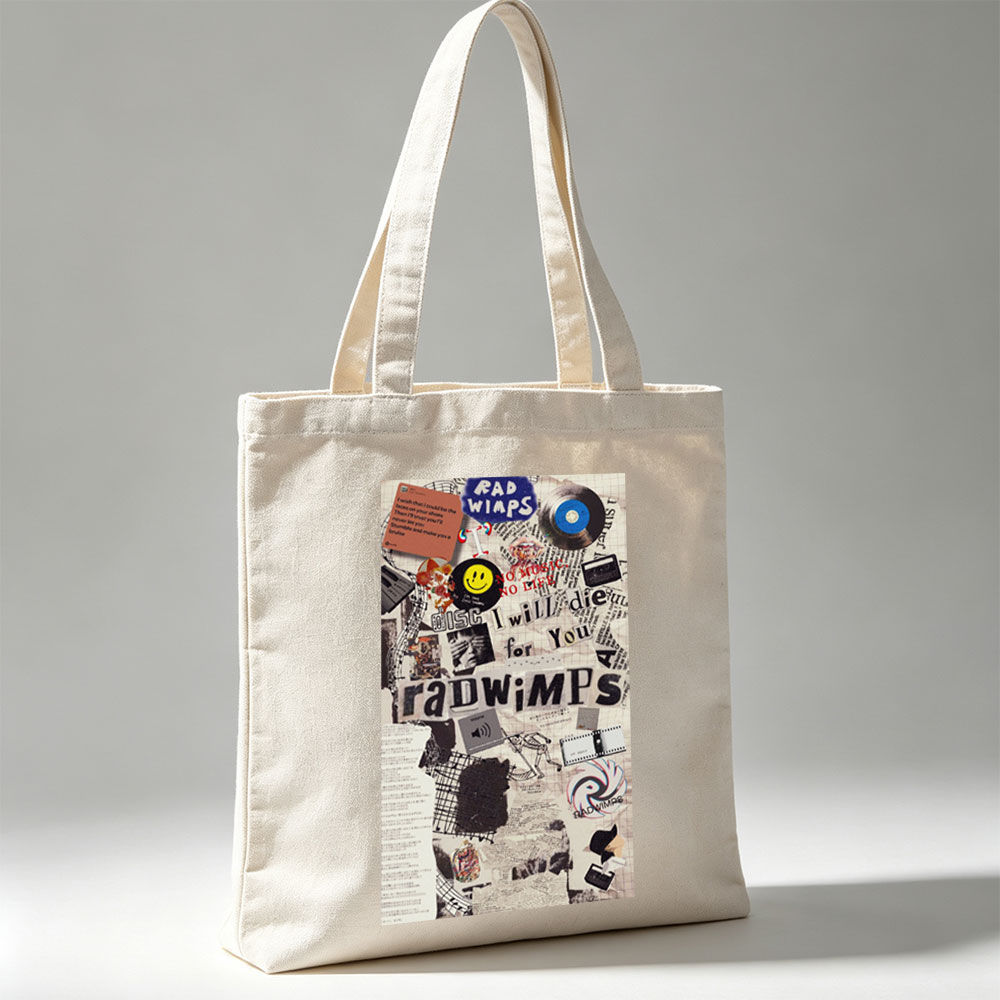 RADWIMPS Collage Art Featuring Music Themes and Lyrics - Canvas tote bags