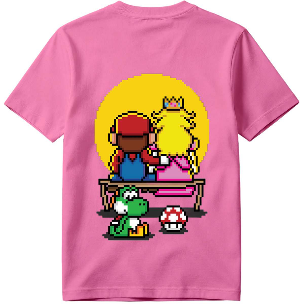 Mario and Peach Pixel Art with Yoshi and Mushroom - Tee